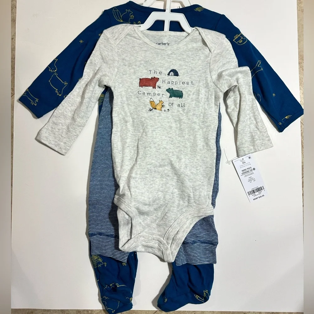 0422 NWT Carters Gray and Blue Baby Boy Onesies Set - Picture 2 of 7